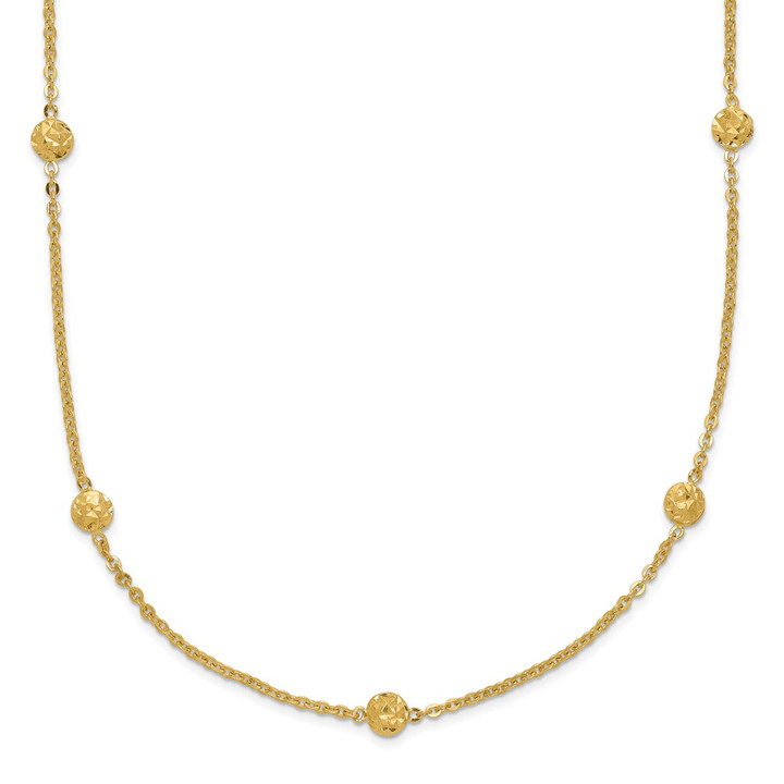 14k Polished Diamond-cut Tiny Puffed Circles 15-Station Necklace SF2463-18