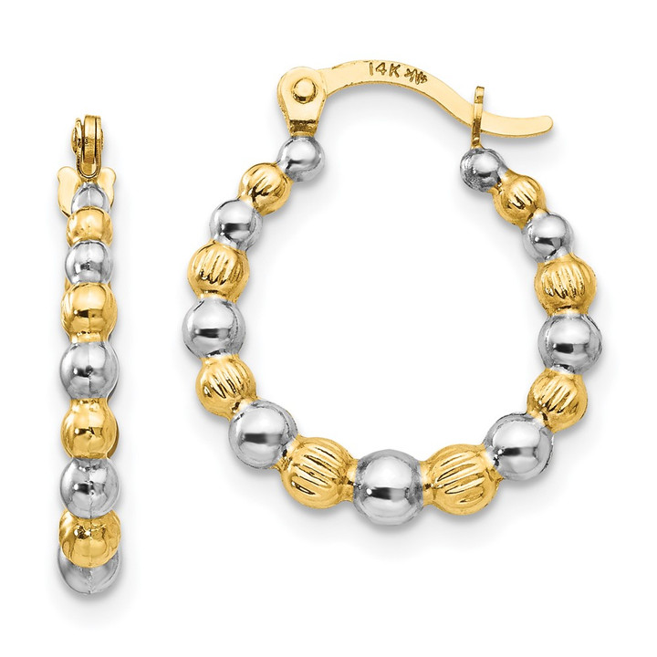 14K Madi K w/Rhodium Beaded Hoop Earrings SE2427