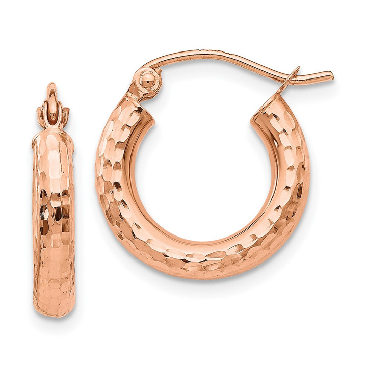 10K Rose Gold Polished Lightweight Small Diamond-cut Tube Hoop Earrings 10TF822