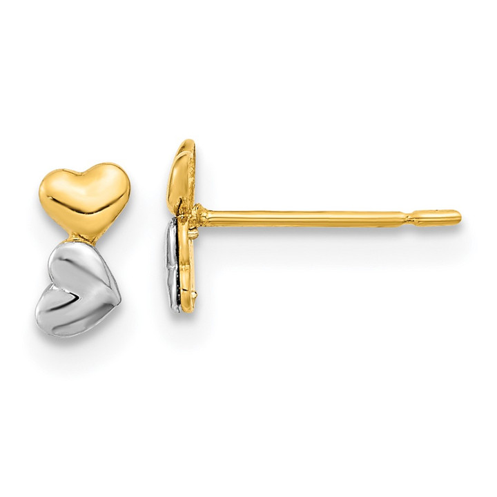 14k Madi K Two-tone Childrens Double Heart Post Earrings SE2530