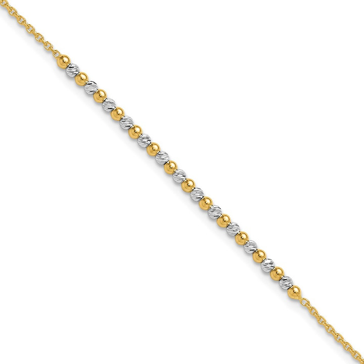 14K Two-tone Diamond-cut Beaded 7.5in Bracelet SF3030-7.5