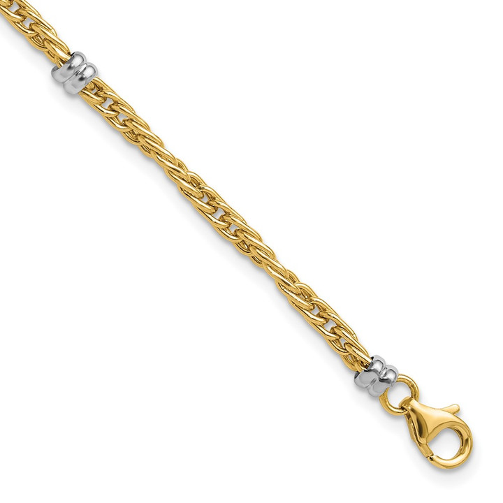 14K Two-tone Polished Fancy Beaded Station Bracelet SF2969-7.5