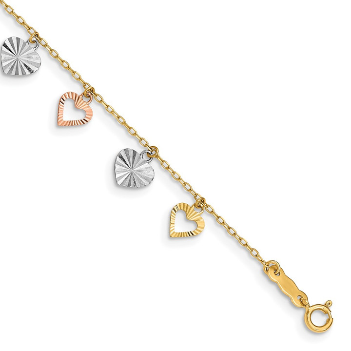 14K Tri-Color Heart Bracelet SF1581-7.25