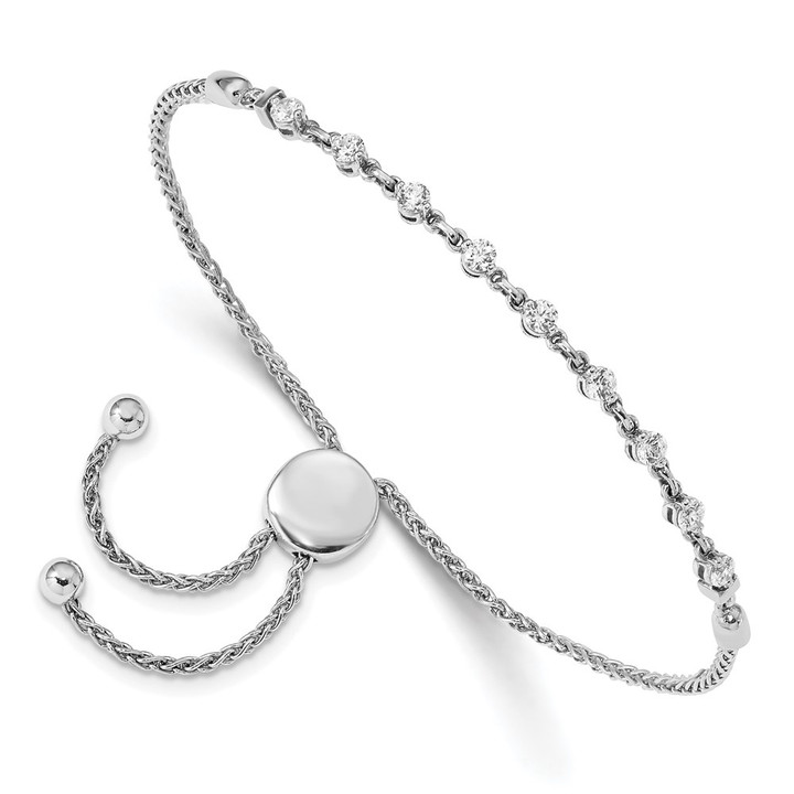 14k White Gold 2.5mm Round Diamond .54ct Adjustable Bracelet X10025WAAA
