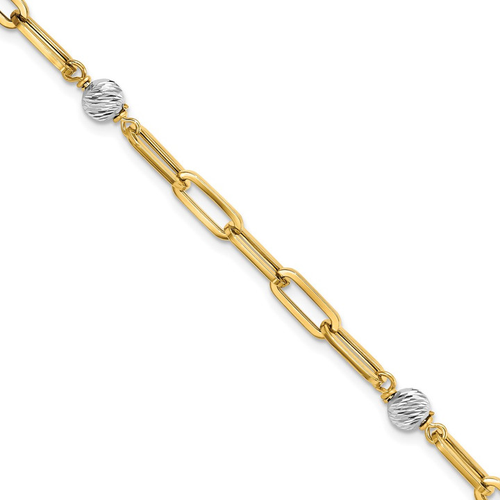 14K Two-tone Polished D/C Beads & Fancy Link Bracelet SF2846-7.5