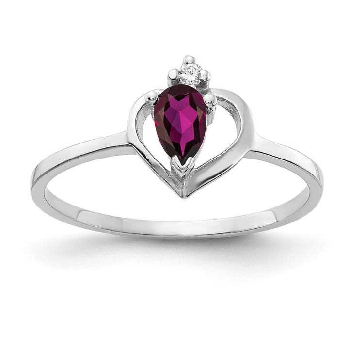 14k White Gold 5x3mm Pear Rhodolite Garnet AAA Diamond ring X9715RG/AAA