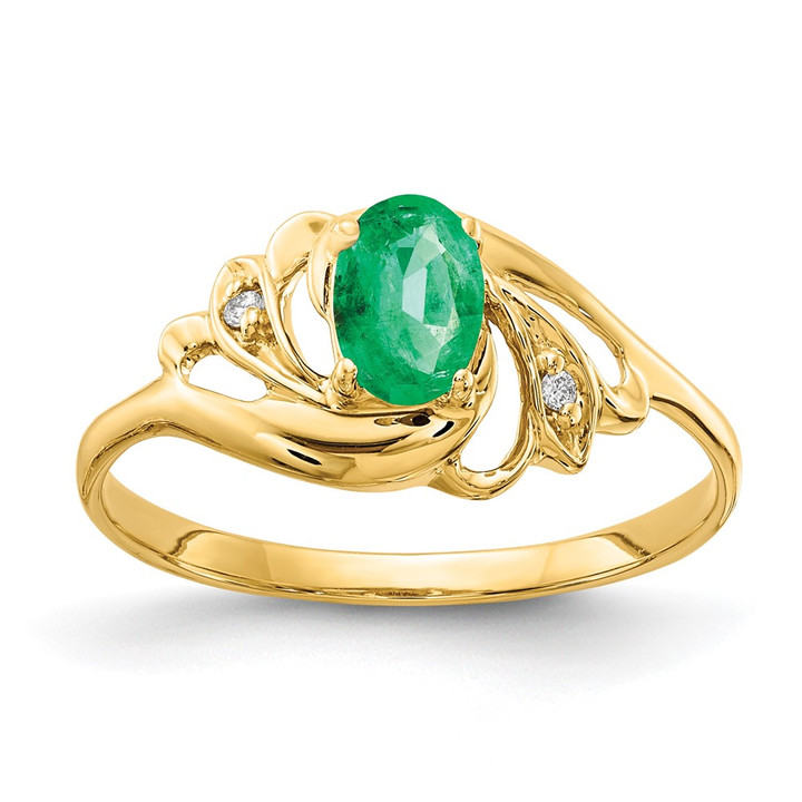 14k 6x4mm Oval Emerald AA Diamond ring X9716E/AA