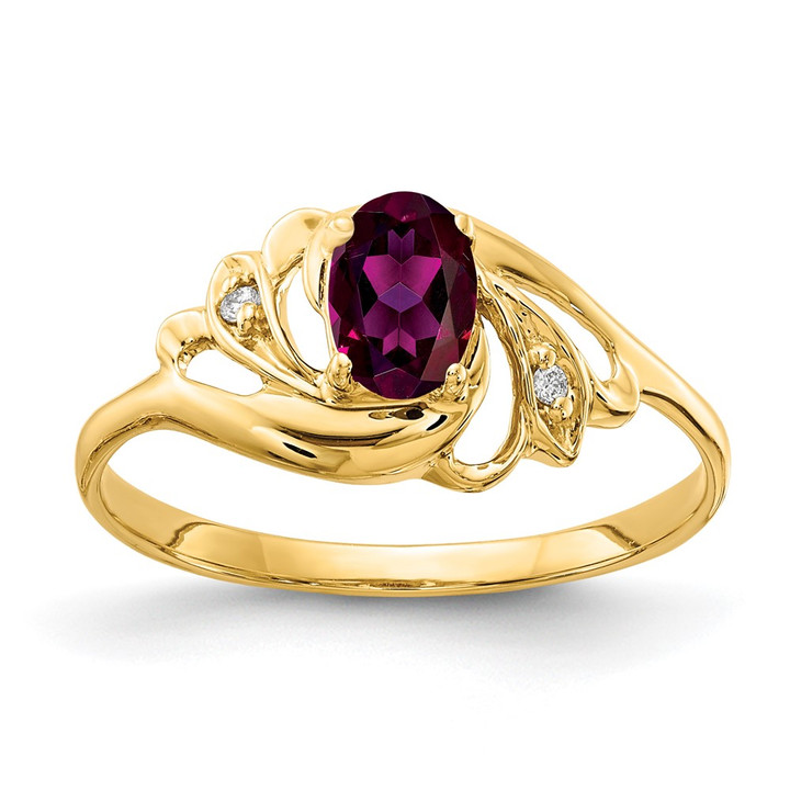 14k 6x4mm Oval Rhodolite Garnet AA Diamond ring X9716RG/AA