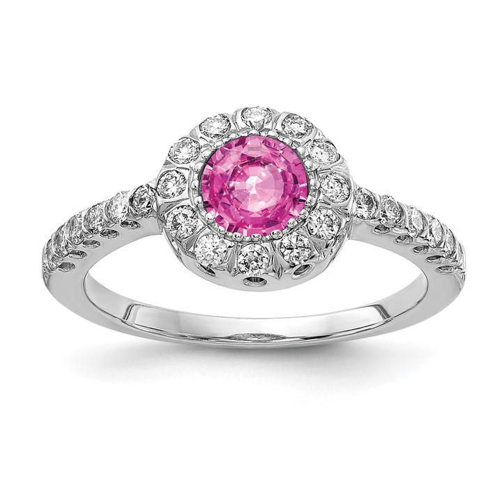 14k White Gold 5mm Pink Sapphire AA Diamond ring X9641SP/AA