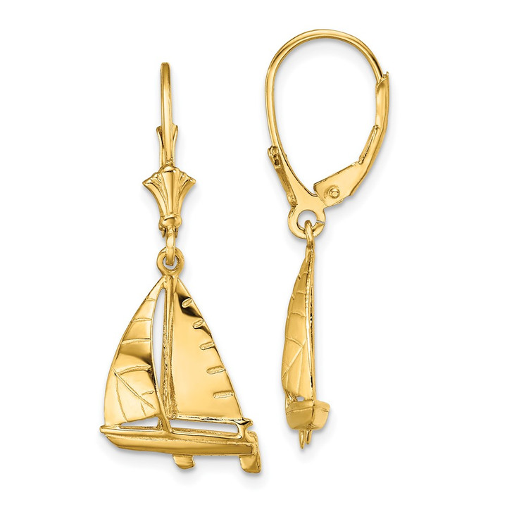 14K 3-D Sailboat Leverback Earrings TF1832