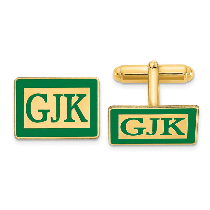 14k Yellow Gold Epoxy Boarder and Letter monogram Cuff Link XNA616Y