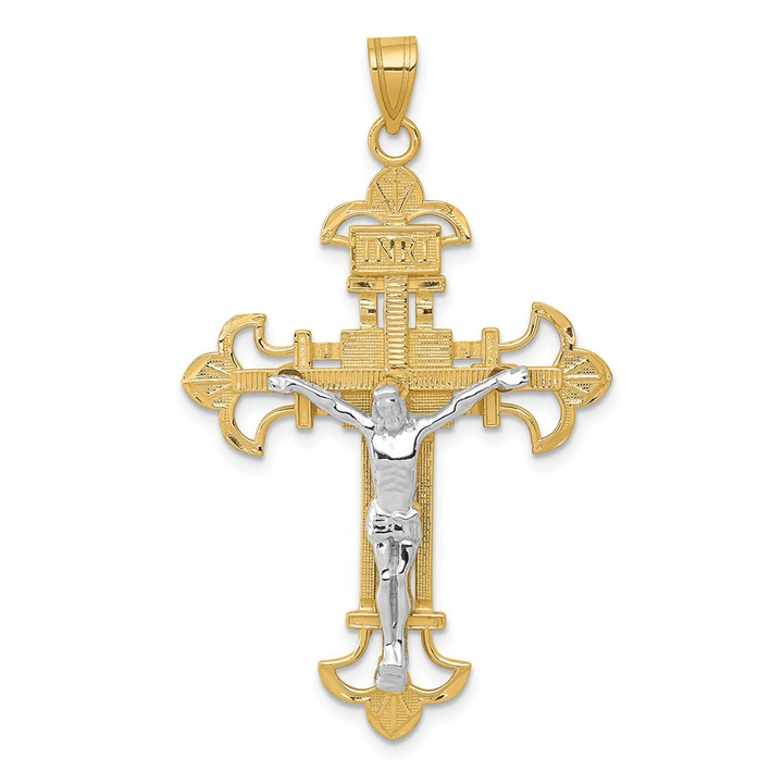 10K Two-tone INRI Crucifix Pendant 10D3672