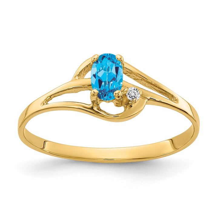 14k 5x3mm Oval Blue Topaz VS Diamond ring X9712BT/VS