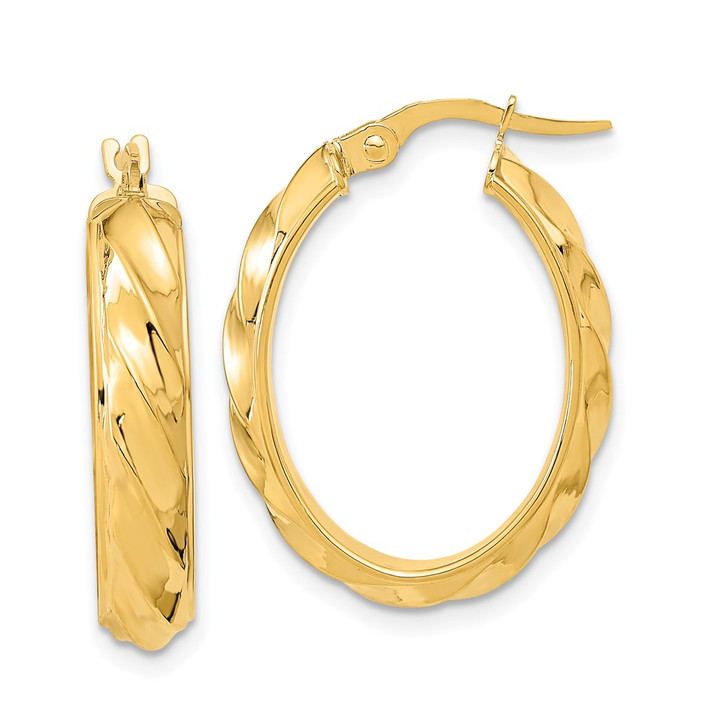 14K Polished and Twisted Oval Hoop Earrings TF2097