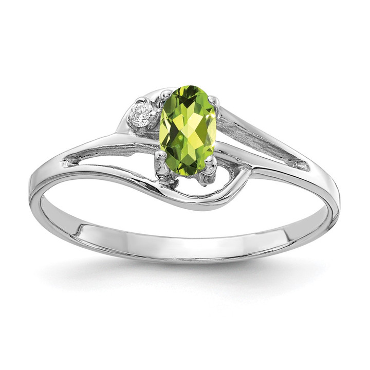 14k White Gold 5x3mm Oval Peridot AAA Diamond ring X9713PE/AAA