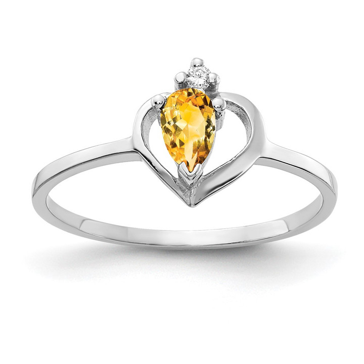 14k White Gold 5x3mm Pear Citrine VS Diamond ring X9715CI/VS