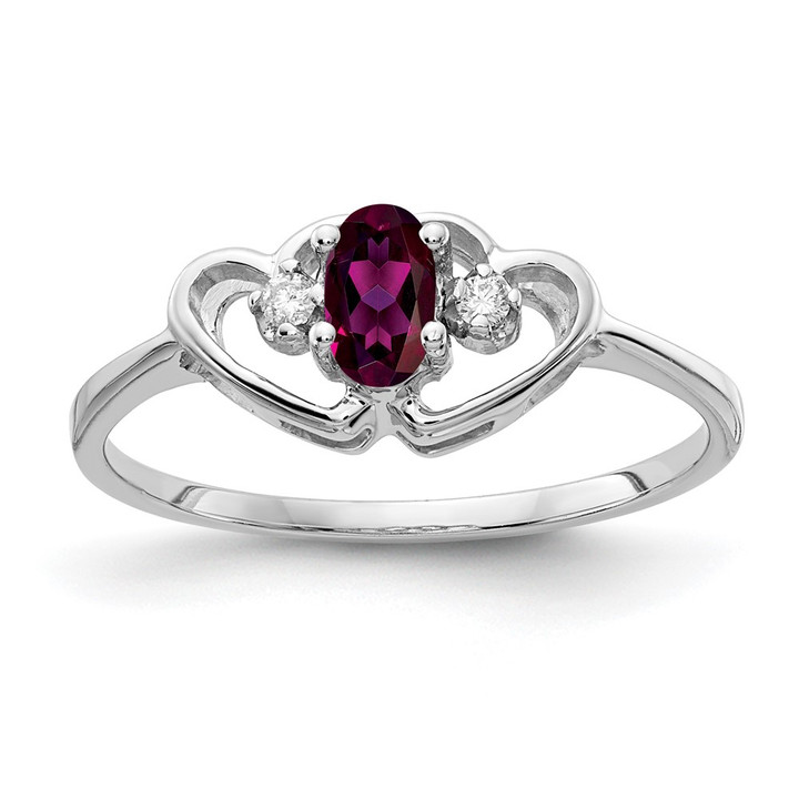 14k White Gold 5x3mm Oval Rhodolite Garnet AA Diamond ring X9719RG/AA