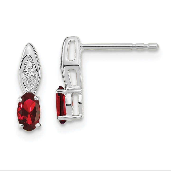 14k White Gold Garnet and Diamond Post Earrings XBS298