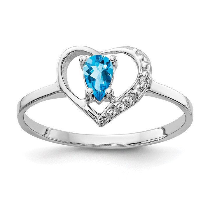 14k White Gold 5x3mm Pear Blue Topaz A Diamond ring X9729BT/A