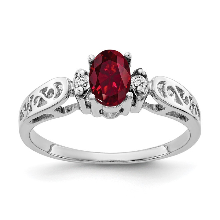 14k White Gold 6x4mm Oval Created Ruby AA Diamond ring X9735CR/AA