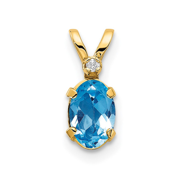 14k Diamond & Blue Topaz Birthstone Pendant XBE167
