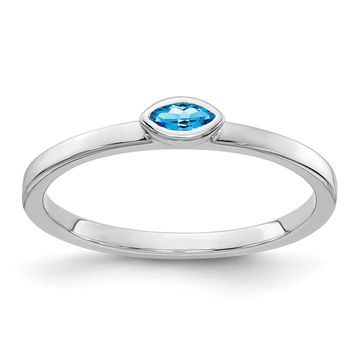 14k White Gold Bezel-set Marquise Blue Topaz Ring RM4327-BT-W