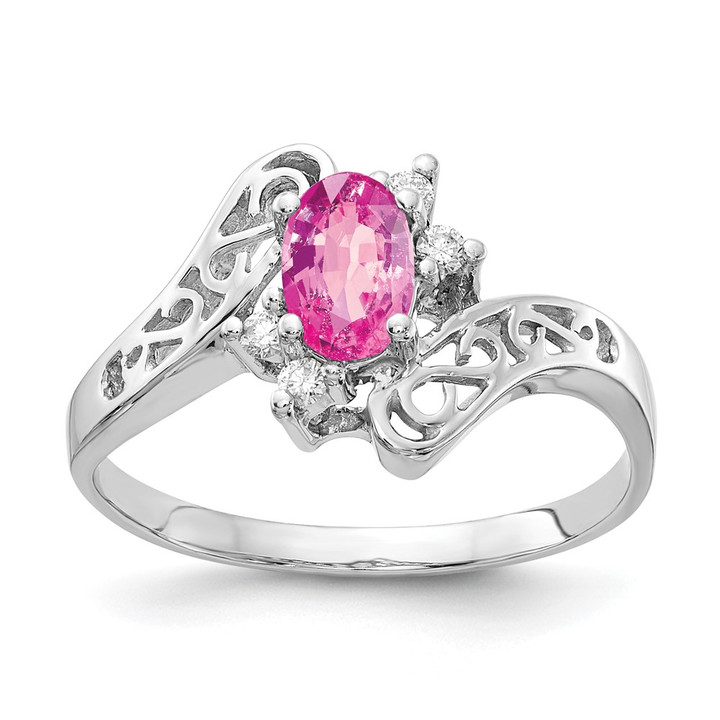14k White Gold 6x4mm Oval Pink Sapphire AA Diamond ring X9734SP/AA