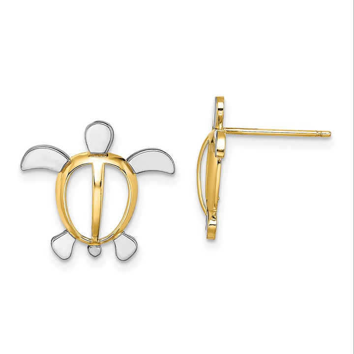 14K W/ Rhodium Sea Turtle Post Earrings TE940