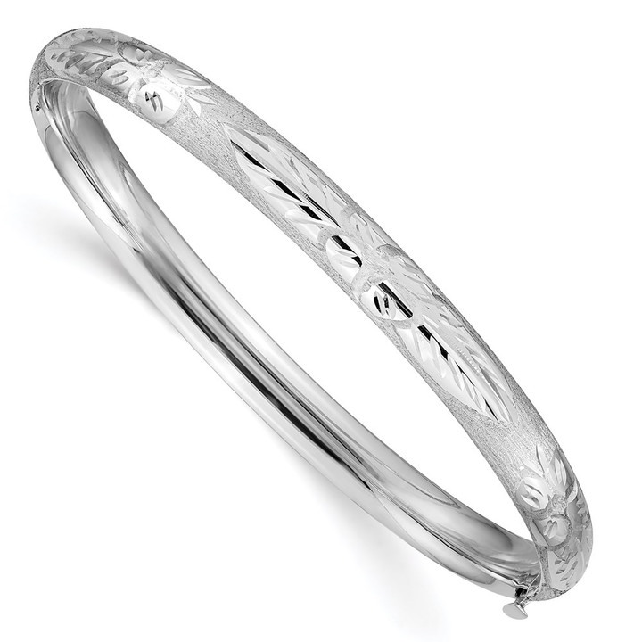 14k 4/16 White Gold Florentine Engraved Hinged Bangle WFE4/16