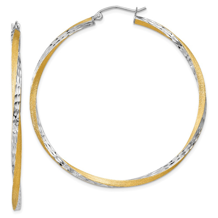 14k & Rhodium Diamond-cut 2.5mm Twisted Hoop Earrings TC434