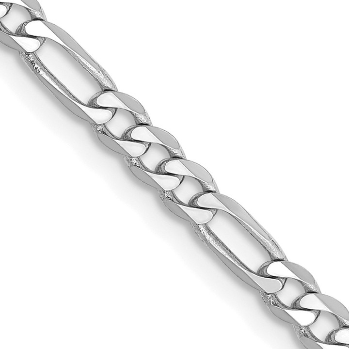 14K White Gold 26 inch 3mm Flat Figaro with Lobster Clasp Chain WFIG080-26