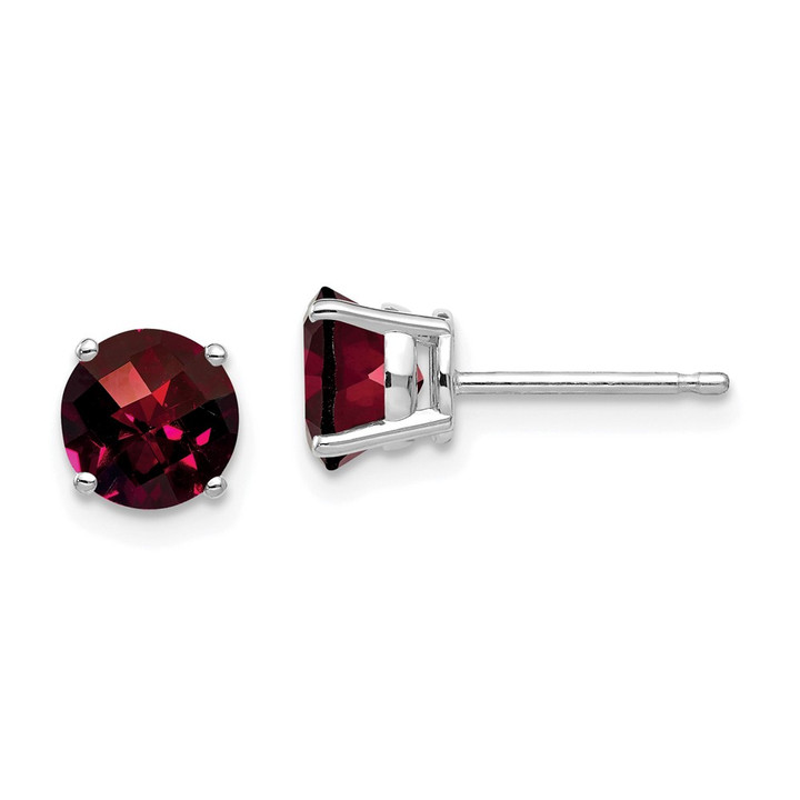 14k White Gold 6mm Garnet Checker Earrings XE73WGC