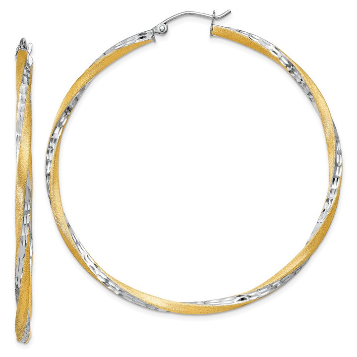 14k & Rhodium Diamond-cut 2.5mm Twisted Hoop Earrings TC433