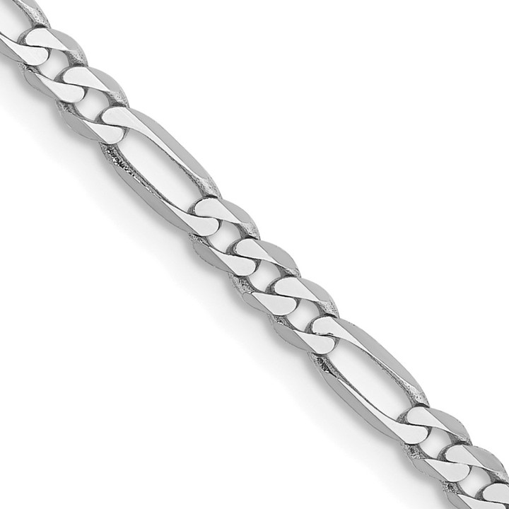 14K White Gold 24 inch 2.75mm Flat Figaro with Lobster Clasp Chain WFIG070-24