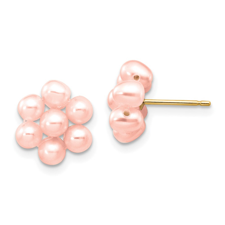 14k 3-4mm Pink Egg Freshwater Cultured Pearl Flower Earrings XF298EPI