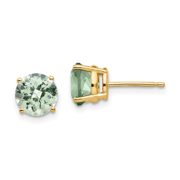 14k 7mm Round Checker-Cut Green Quartz Earrings XE74CG