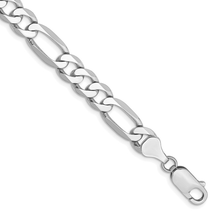 14K White Gold 9 inch 7mm Flat Figaro with Lobster Clasp Chain WFIG180-9