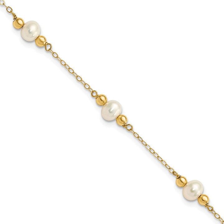 14K 5-6mm White Near Round FW Cultured Pearl Bead 5-station Bracelet XF449-7.5