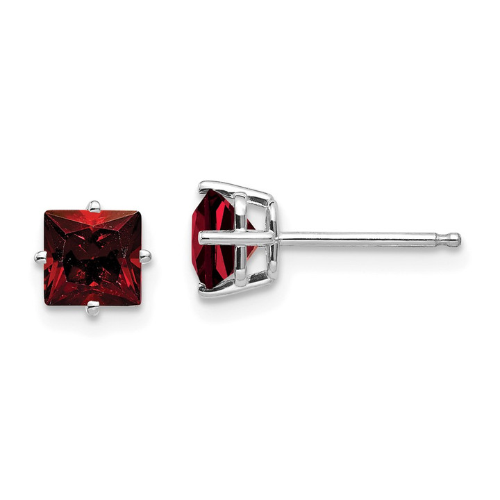 14k White Gold 5mm Princess Cut Garnet Earrings XE61WGA
