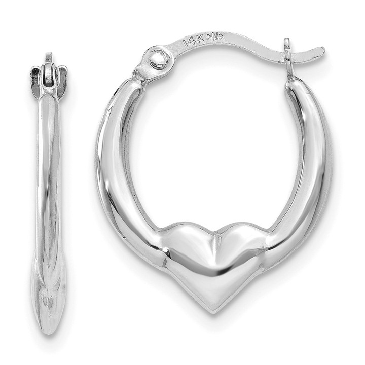 14k White Gold Heart Hoop Earrings TL733W