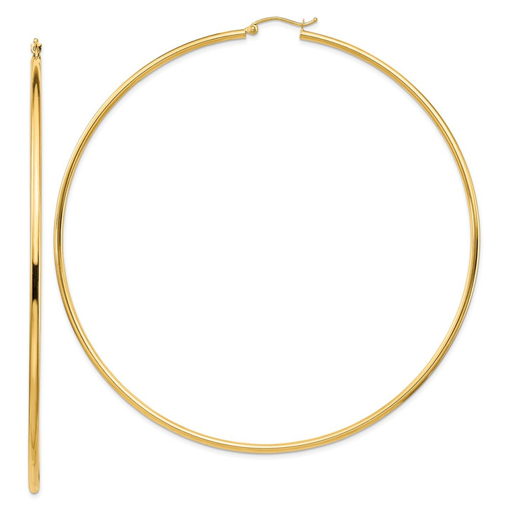 14k Polished 2x90mm Lightweight Round Tube Hoop Earrings T1158L