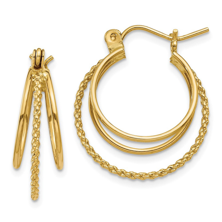 14k Polished and Textured Circle Hoop Earrings TL720