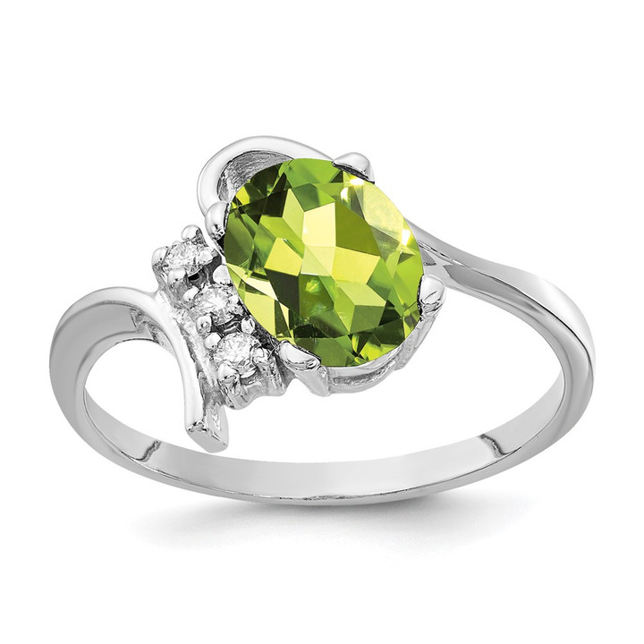 14k White Gold 8x6mm Oval Peridot AA Diamond ring Y2217PE/AA