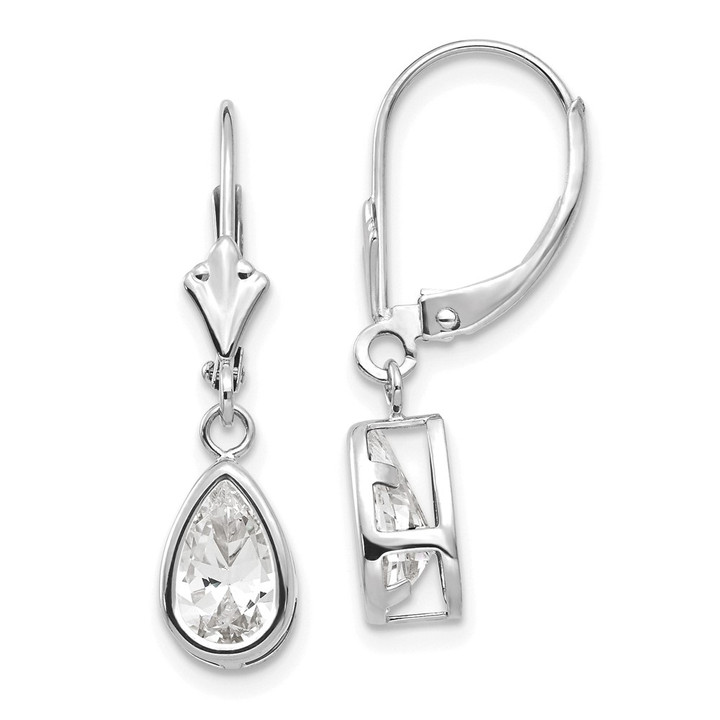14k White Gold 8x5mm Pear Cubic Zirconia Leverback Earrings XLB103WCZ