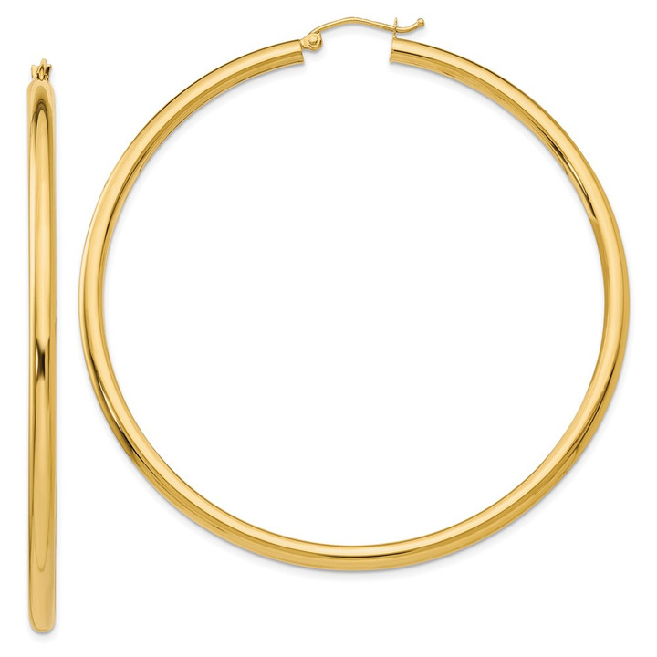 14K Polished 3mm Tube Hoop Earrings T946