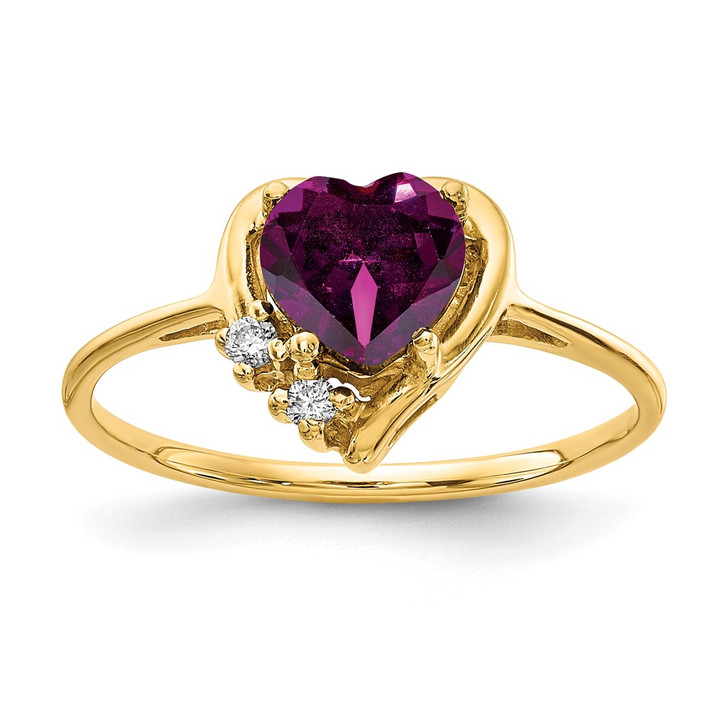 14k 6mm Heart Rhodolite Garnet AA Diamond ring Y2233RG/AA
