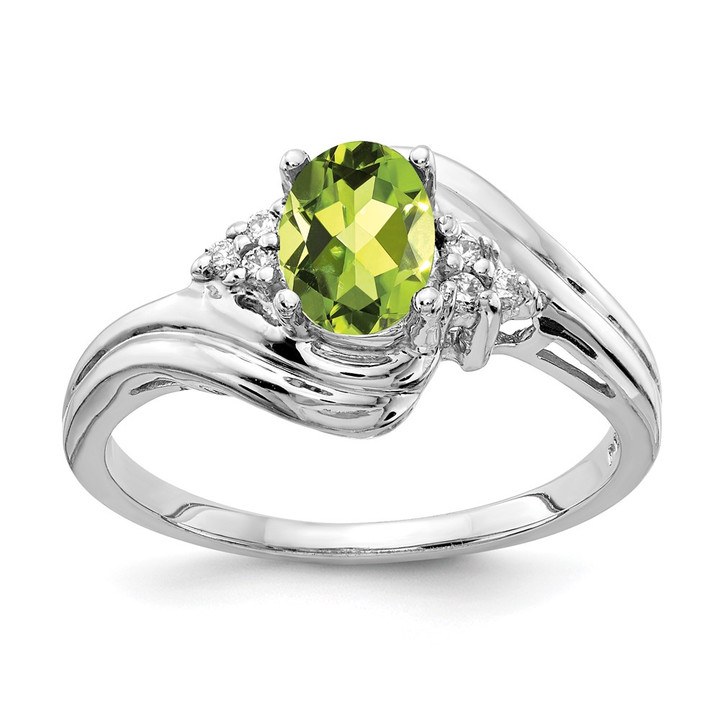 14k White Gold 7x5mm Oval Peridot VS Diamond ring Y2222PE/VS