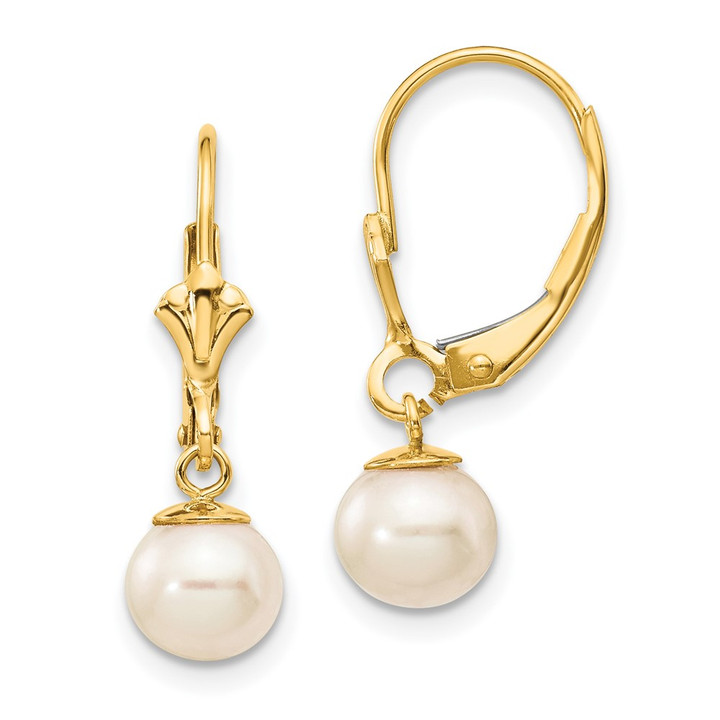 14K 6-7mm White Round Freshwater Cultured Pearl Leverback Earrings XLB154PL