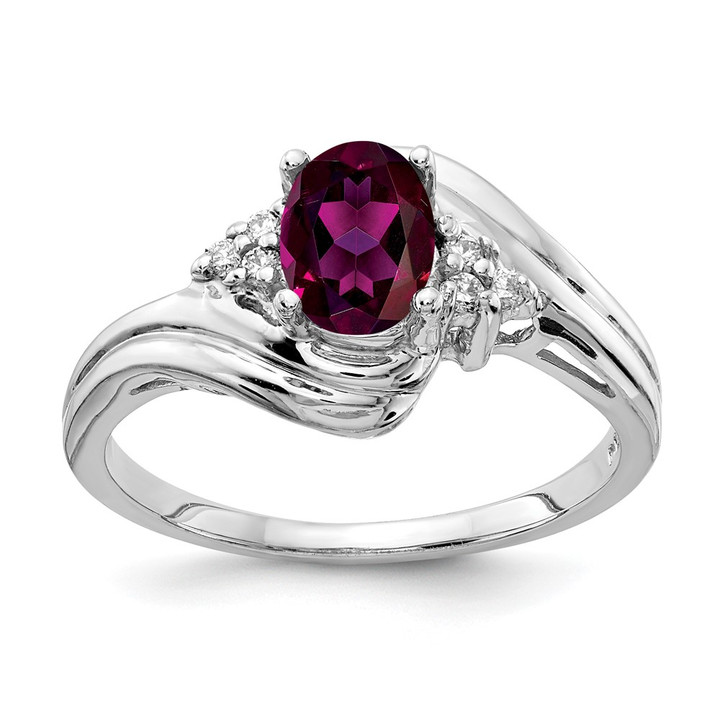 14k White Gold 7x5mm Oval Rhodolite Garnet AAA Diamond ring Y2222RG/AAA