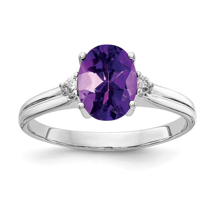 14k White Gold 8x6mm Oval Amethyst AAA Diamond ring Y4600AM/AAA